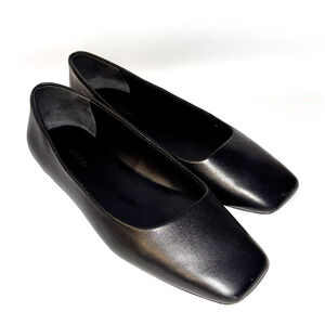 VINCE Leah Women’s 6.5M Square Toe Black Ballet Flats Leather Slip On Shoes EUC